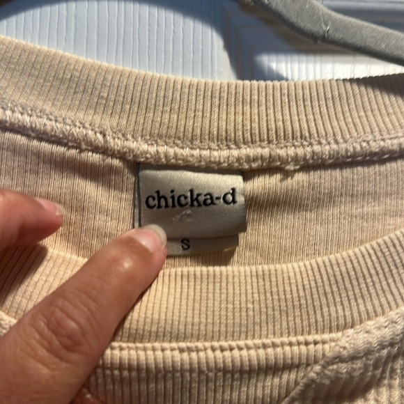 Chicka-D Tequila Tan Corded Boxy Crop Sweatshirt Top S - Picture 2 of 7